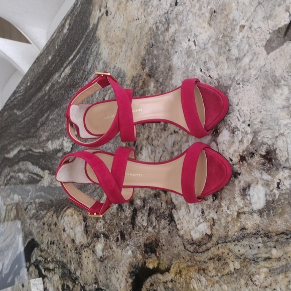 NEW Giuseppe Zanotti Red Suede Strappy Heels Size 38 Deep Rusty Red - Picture 9 of 10